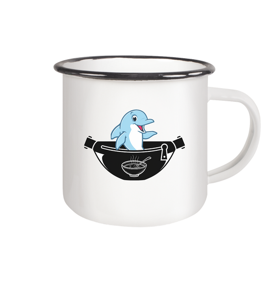 Delfin, Bauchtasche & Suppe - Emaille Tasse (Black)